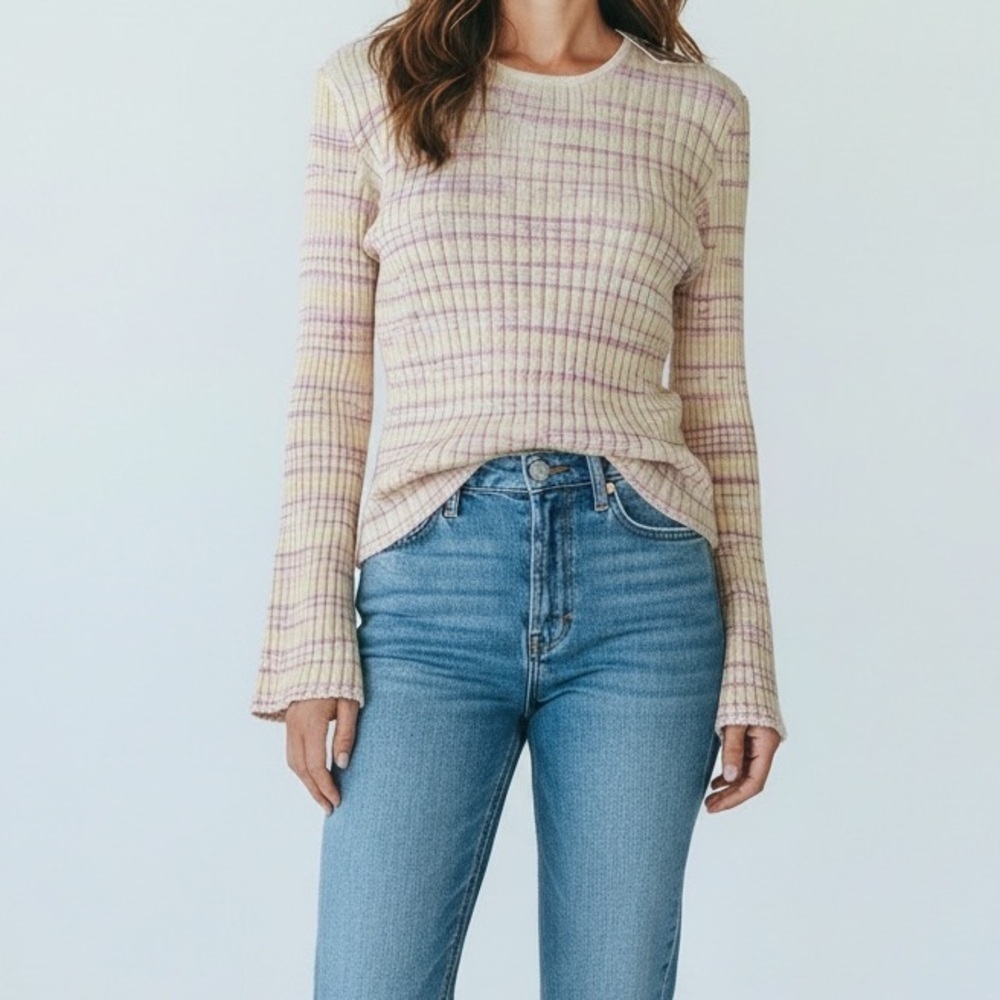 Sincerely‎ Jules Women’s Pink Cream Space Dye Bell Sleeve Sweater Medium NWT